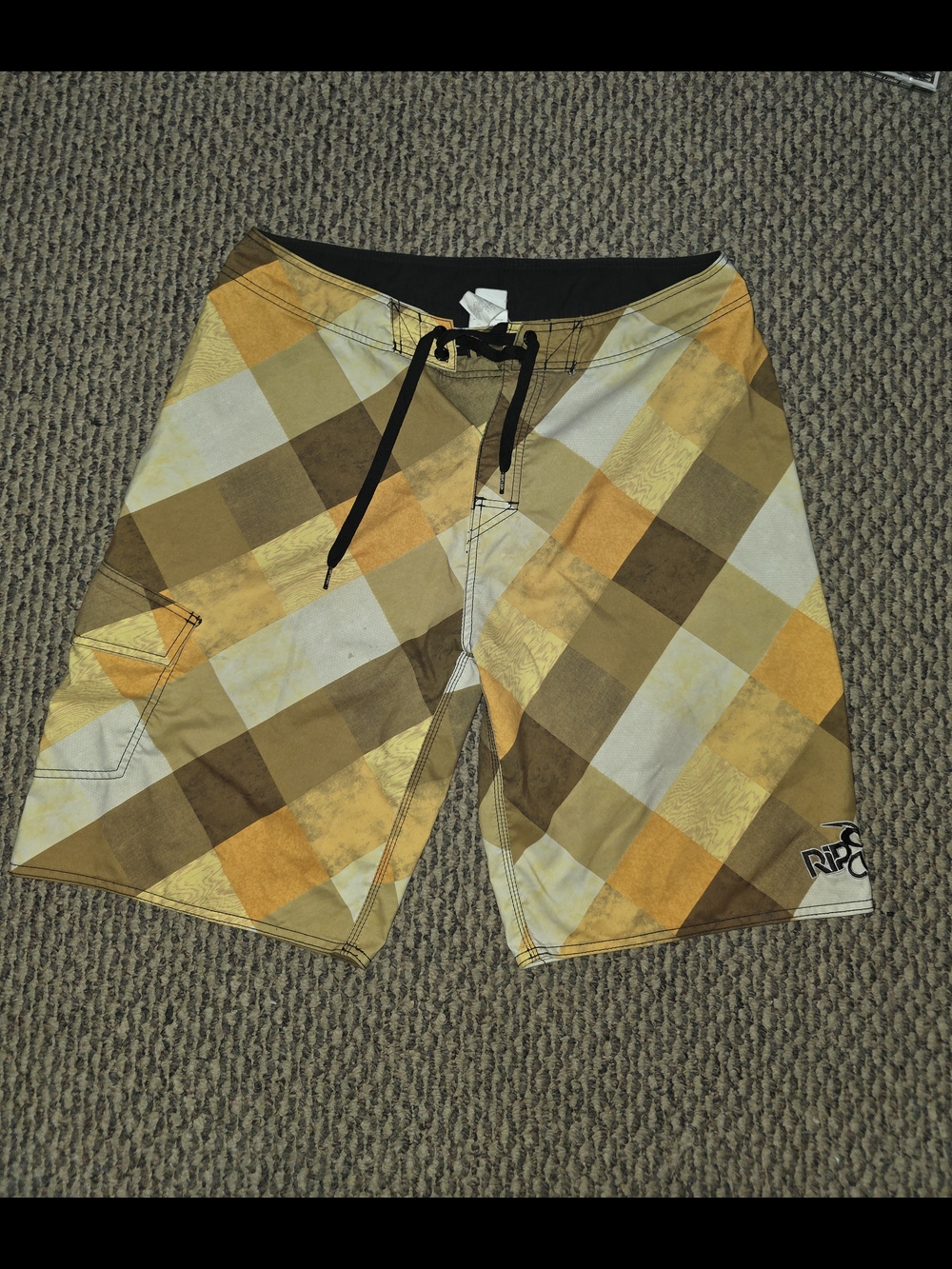 Rip Curl Men's Yellow and Brown Plaid Boardshorts